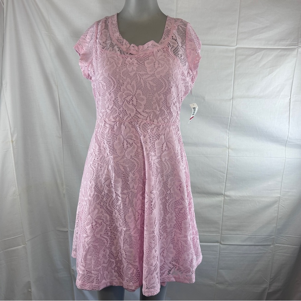 No Boundaries Pink Lace Dress M (7-9) | Fit & Flare Scoop Neck | NWT